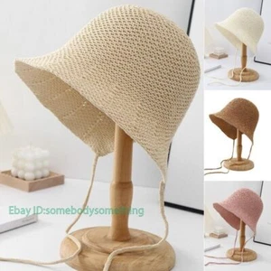 Gorra con gorro de paja francesa para mujer sombrero de cubo sombrero para el sol correa para la barbilla sombrero para el sol plegable - Imagen 1 de 31