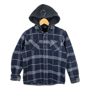 Volcom Boys Shader Hooded Long Sleeve Flannel Shirt Size XL 14y Black Gray - Picture 1 of 9
