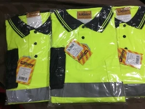 3 x Bisley Work Shirts Hi Vis Polo L/Sleeve Size 2XL 2Tone Cotton Backed Taped - Picture 1 of 6