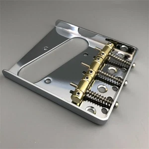 Chrome Vintage Telecaster Bridge Steel Base Brass Saddles for Tele Guitar - Picture 1 of 8