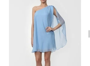 Halston Heritage Women's 100% Silk Blue One Shoulder Mini Dress Size 6 - Picture 1 of 12