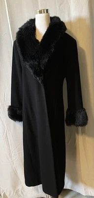 Gabardina de colección-Marvin Richards negra con ribete de piel sintética forrada Penny Lane P8 Y2K Foto 1 de 4