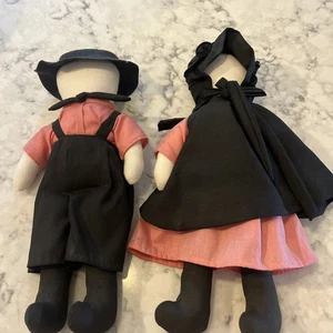 Paar Volkskunst handgefertigte gesichtslose Amish Stoff Stoff Stoffpuppen Mann & Frau 12 Zoll - Bild 1 von 8