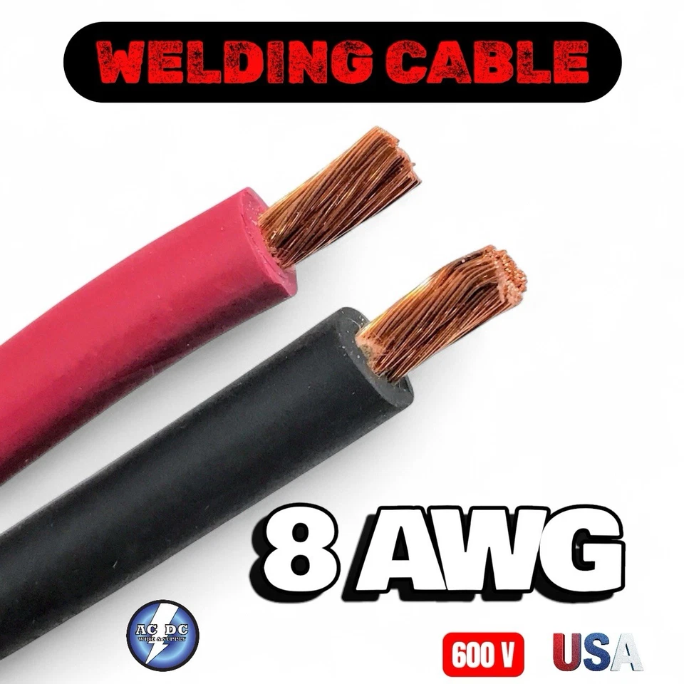 Cable de soldadura rojo negro calibre 8 AWG CABLE DE COBRE BATERÍA CABLES SOLARES HECHO EN EE. UU. Foto 1 de 1