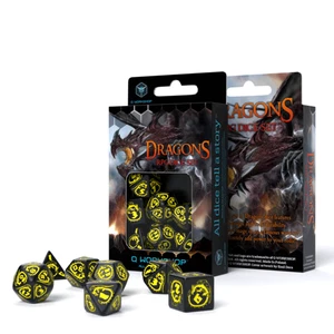 Set De Dados De Dragones RPG Negro Y Amarillo Juegos De Rol Q-Workshop DND Nuevo - Imagen 1 de 2