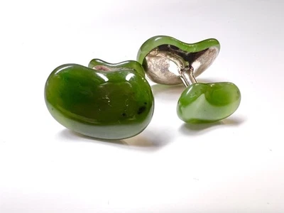 Gemelos raros Tiffany & Co. Elsa Peretti diseño nefrita jade en frijol plateado Foto 1 de 4