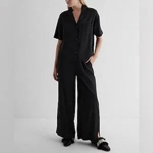 Conjunto de pijama Express clásico negro satinado pierna ancha para mujer talla grande NUEVO - Imagen 1 de 12