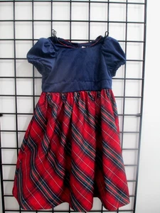 MAX STUDIO KIDS  🌸 SIZE 7==RED & GREEN / DARK BLUE PLAID / SATIN & VELVET DRESS - Picture 1 of 8