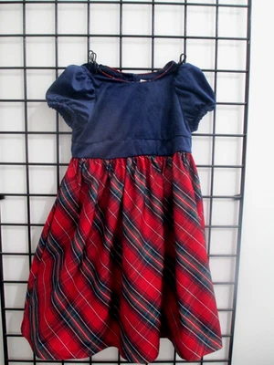 MAX STUDIO KIDS  🌸 SIZE 7==RED & GREEN / DARK BLUE PLAID / SATIN & VELVET DRESS - Image 1 of 4