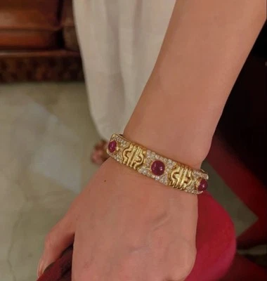 MOISSANITE 925 STERLING SILVER BANGLE WEDDING WOMEN GIFT 18K YELLOW GOLD POLISH - Image 1 of 4