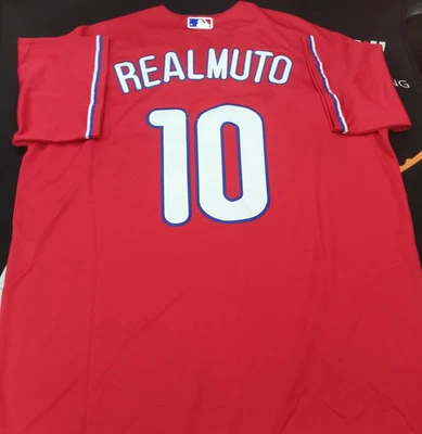 J.T. Realmuto #10 Phillies Red Cool Base Sewn Stitched Jersey. - Image 1 of 4