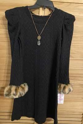 Bonnie Jean девочек черный свитер вязаное платье с отделкой из искусственного меха размер 12 - Изображение 1 из 3