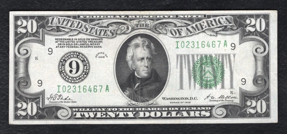 FR. 2050-I 1928 $20 FRN FEDERAL RESERVE NOTE MINNEAPOLIS, MN EXTREMELY FINE - Image 1 of 2