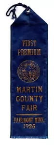 1925 Fairmont Minnesota Martin County Fair Blue Ribbon First Premium - Bild 1 von 2