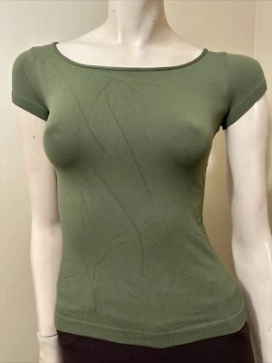 Women’s Forest Green Nylon Casual Summer Stretch Slim One Size Blouse Top - Image 1 of 4