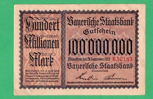 Germany Munchen 100.000.000 Mark Paper Money 1923 Circulated 630181 - Picture 1 of 2