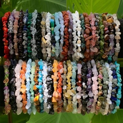 30 Pcs Mix Wholesale Lots Gemstone Chips Bracelet 7.5" Elastic Reiki Bracelets - Image 1 of 4