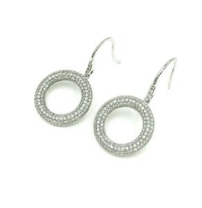 925 Solid Sterling silver earrings Dangle Circle Round CZ D13