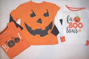 Boy Sz 5,6,7: HALLOWEEN SHIRTS LOT: ~CAT & JACK~ JACK-O-LANTERNS THEME Long Slee - Picture 1 of 2