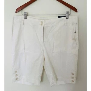 NWT Skyes the Limit White Linen Cotton Buttons Lightweight Shorts Bermudas Sz 14 - Picture 1 of 6