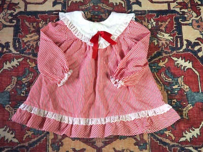 Vestido de Colección Años 60 70 JC Penney Rojo Rayas Fiesta Pradera Ojales Encaje Niño Pequeño 3T Foto 1 de 4