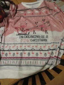Nagelneu!!! Christmas Flamingo Sweatshirt - "I'm Dreaming of A Pink Christmas." - Bild 1 von 2