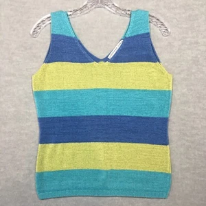 Josephine Chaus PM Blue Chartreuse Knit Tank Top V Neck Color Block Petite - Picture 1 of 6