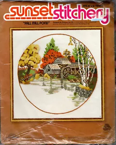 "Fall Mill Pond" ©1978 Sunset Stitchery Embroidery Kit # 2473 SEALED - Picture 1 of 5