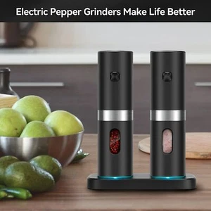 Electric Pepper Grinder Mills Salt and Pepper Grinder w/Light USB Rechargeable - Picture 1 of 16