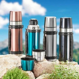 Edelstahl Isolierflasche 1 Liter Thermoskanne Thermosflasche 2 Trinkbecher to go - Bild 1 von 8