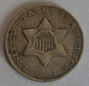 1851 Antique 3 Cent 75% Silver 3c VF Coin for Dansco Album Folder US Type Set - Picture 1 of 2