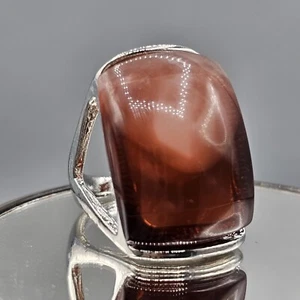 Brown Pink Swirl Lucite Ring Sz 10 Statement Cocktail Silver Tone - Picture 1 of 14