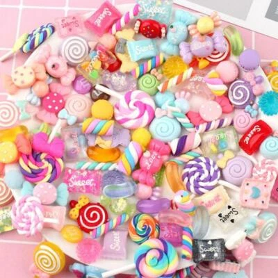 30/50/100Pcs Assorted Resin Charms Mixed Candy Sweets Drop Oil Flatback g - Image 1 of 4