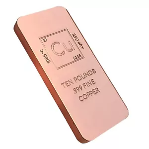 10 Pound lb (160 oz) Polished Copper Bar .999 Fine Bullion Ingot Unique Metals - Picture 1 of 7