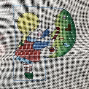 DEDE Girl Letter P Christmas Ornament Handpainted Needlepoint Canvas Vintage 18 - Picture 1 of 1
