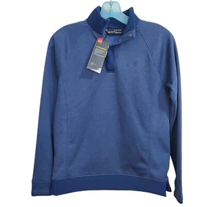 Under Armor Fleece 1/4 Snap Storm Pullover Sweater Youth L Heather Blue Ribbed - Picture 1 of 11