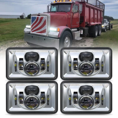 Faros LED de haz alto/bajo DRL de 4x6" aprobados por DOT para Peterbilt Kenworth 4 piezas Foto 1 de 4