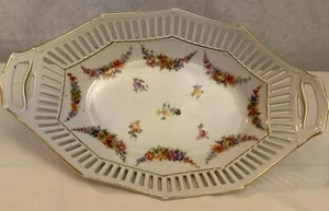Schumann Bavaria Reticulated Oval Dish with Handles, Gold Trim, Floral,Antique - Picture 1 of 4