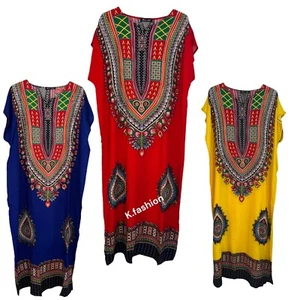 New Womens Long Maxi Cotton Kaftan Dress Summer Dashiki African Beach Cover - Picture 1 of 16