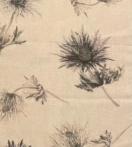 CLARENCE HOUSE Sophie's Thistles 02 printed linen ivory green grey remnant new - Picture 1 of 1