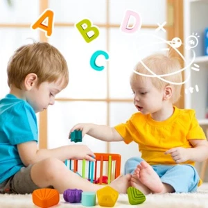 UNIH Baby Shape Sorter Toys Set, Baby Sensory Bin Montessori Toys for Babies 3-1 - Picture 1 of 5