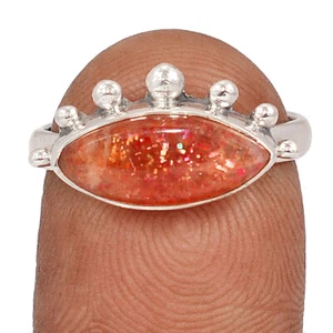 Natural Sunstone - Madagascar 925 Sterling Silver Ring RP21 s.8 CR60511 - Picture 1 of 1