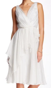 ABS Allen Schwartz ~ Ivory Silk Draped Ruffles Double V Party Dress 6 NEW $503 - Picture 1 of 8