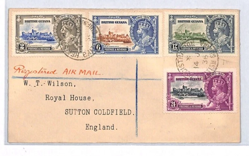 BRITISH GUIANA Cover 1935 KGV SILVER JUBILEE Set Reg'd 1936 *W.T.Wilson* YJ299 - Image 1 of 4