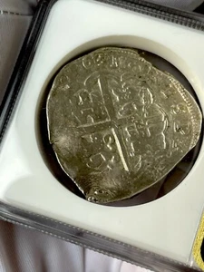 SPAIN DATED 1631 "FULL 4 DIGIT DATE" 8 REALES 27gms NGC 40 PIRATE SILVER COINS - Picture 1 of 12