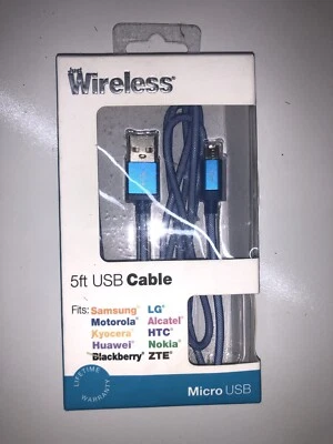 Just Wireless MicroUSB 5' Ft Mesh Cable for Android Smartphones and Devices Blue - Image 1 of 2