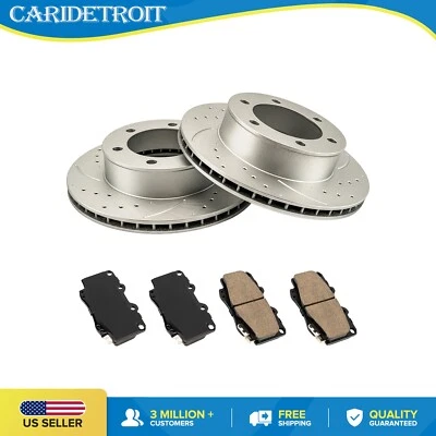 Rotores de freno de disco perforados delanteros y pastillas de cerámica para Toyota Tacoma 1999-2004 Foto 1 de 4