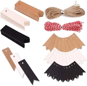 Kraft Gift Tags with String,150 Pcs Brown White and Black Paper Tags 7X2Cm Craft - Picture 1 of 7