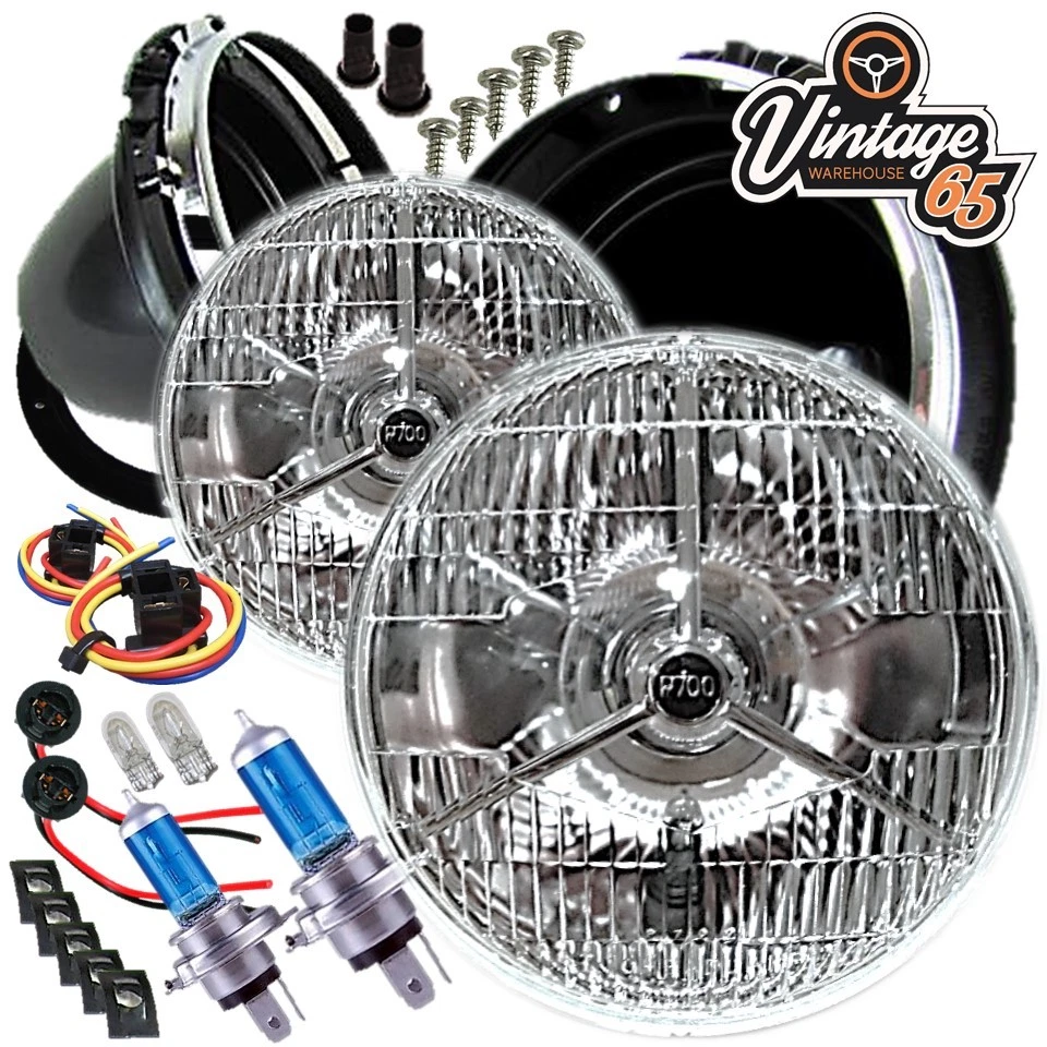 Austin Mini Lucas Style P700 7" Sealed Beam Halogen Conversion Headlight Kit - Image 1 of 1