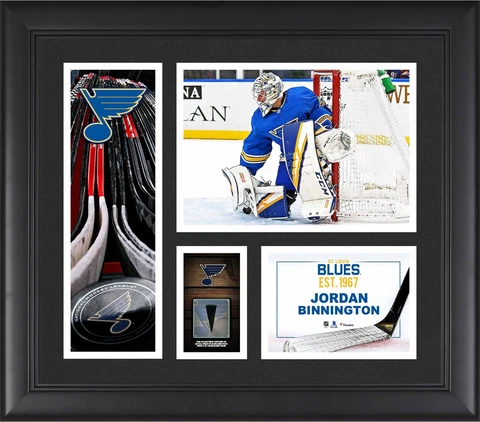 Jordan Binnington St. Louis Blues Frmd 15" x 17" Collage & Piece of GU Puck Cover